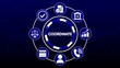 ©  Fluxora - Circular diagram with icons for coordination business finance legal and communication on dark blue background
