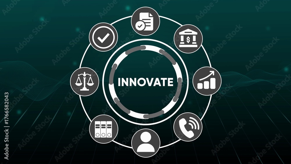 Circular diagram with icons representing business finance legal and ...