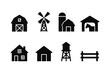 © Cezar_911 - Farm icons set featuring barn, windmill, silo, horse stable, house, and water tower