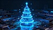 © jahidsuniverse - Futuristic Blue Circuit Christmas Tree on Motherboard for High Tech Digital Holiday Greetings and IT Sales