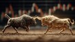 © Prapan - Financial Confrontation: A powerful visual metaphor of the stock market, two bulls locked in a fierce, dynamic struggle. The image is a striking depiction of financial concepts, embodying competition.