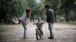 © Thares2020 - Parents and child enjoy a park outing with the child learning to ride a bicycle