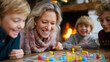 © Nataliya - Family playing board games near the fireplace, laughter and friendly rivalry, Christmas break, family, board games, fireplace, fun, holiday, together, cozy, winter, leisure, with c