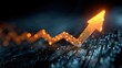 © flow art 7 - A dynamic graphic showing an upward trend represented by an orange arrow over a digital background, symbolizing growth and success.