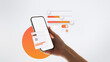 © master1305 - Bright collage. Smartphone with orange floating UI controls symbolizing data management dashboard. Concept of digital analytics, workflow automation, and interface productivity tools.