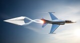 Modern jet fighter aircraft accelerating through the sky with a sonic boom