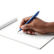 © Namita - A single, simple hand holding a pen, poised to write, isolated on a clean white background