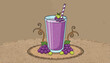 © James - A vibrant and refreshing grape smoothie, presented in a clear glass with a purple and white striped straw, garnished with fresh green and purple grapes, set against a rustic burlap background with