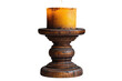 © Husnain - Lit yellow pillar candle on dark wooden candlestick holder isolated on Transparent Background