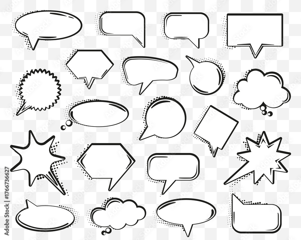 Speech bubble collection in comic style. Various shapes for messages ...