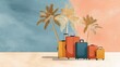 © kirana - Suitcases and palm trees illustration travel and vacation concept