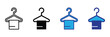 © Bar - Set of four icons representing a clothes hanger with a towel, in different styles including outline, solid black, and two color variations, isolated on white background