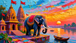 © CIZORTWIST  - Hindu temple near a river and elephant ।Wall Decor