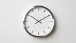 © Sergey - Modern wall clock with clean white , black hands, and metallic rim, placed on plain white background, simple geometric composition