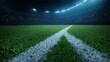 © Larysa - Illuminated football field at night with central line perspective. AI image