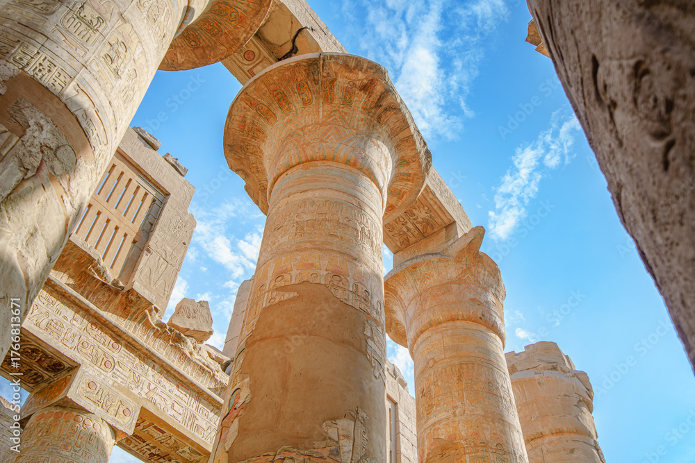 Explore Luxor Temple of Karnak Great Hypostyle Hall pillars, filmed in ...