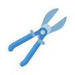 © Sharuzzaman - Minimalistic illustration of blue tin snips against a stark black background