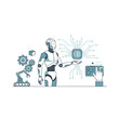 © Hasiv - Modern Artificial Intelligence and Robotics Vector Illustration Featuring Futuristic Technology, Machine Learning Icons, and Human Interaction
