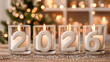 © Olga - Composition with candles and numbers 2026, soft bokeh in the background, cozy winter decor.
