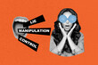 © deagreez - Full image art banner collage of shocked girl stand mouth scream control manipulation lie problem hypnosis glasses brainwash