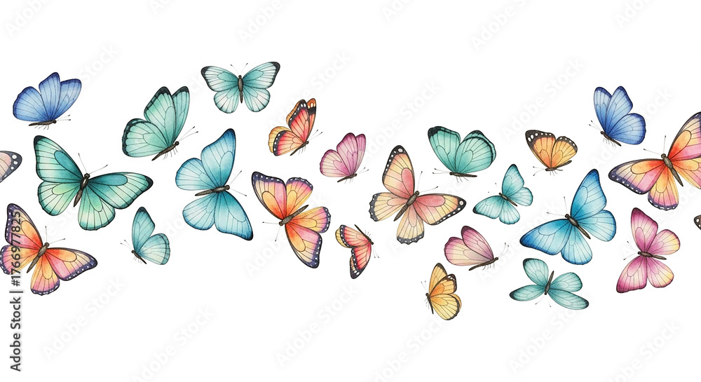 Colorful Butterfly Watercolor Illustration Border Design for Decoration ...