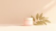 © AMK  - Chic floral jar, Beautiful pastel cream container decorated with vibrant foliage under soft natural illumination for ecofriendly skincare
