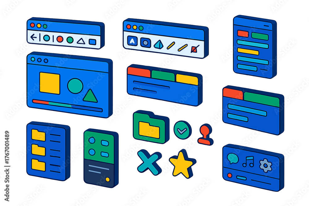 Stock-Vektorgrafik „Colorful UI Elements. Isometric vector illustration ...
