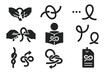 © Sergey - Knot Tying Icons. Solid style icons of Knot Tying Process: hands tying, over-under motion, loop creation, pull tight, training