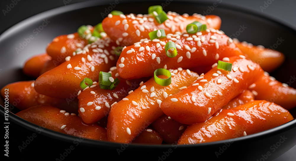 Tbeoki Korean tteokbokki rice cakes in spicy gochujang sauce. Stock Photo ...