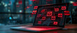 © petrrgoskov - Laptop displaying red digital warning icons representing phishing, spam email, cybersecurity risk, data protection and online security concept.