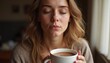 © Natalia - Woman enjoying a warm cup of coffee while relaxing indoors