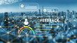 © InfiniteFlow - A system for collecting customer feedback and measuring service quality. A dashboard with user reviews, ratings, and a satisfaction meter. Motif