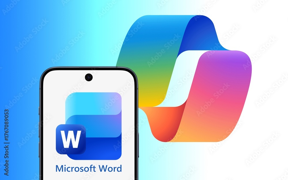 new Microsoft Word Logo is displayed on a modern smartphone, big ...