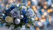 © irawan - Winter floral arrangement featuring roses and decorative ornaments against a soft background of lights