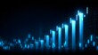 © irawan - Glowing blue digital candlestick chart illustrates upward financial growth against a dark background