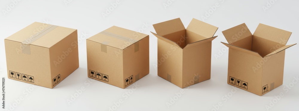 Carton Container Examples Sequence of four cardboard shipping containers illustrates stages of ...