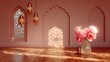 © pur - Elegant interior with decorative arches, hanging lanterns, and floral arrangement.