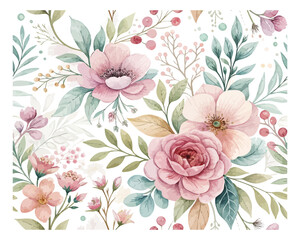  Watercolor Floral Background Pattern isolated on white background