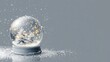 © Ameer - Empty snow globe template vector illustration glass snowball with falling snow and snowflakes on gray base mockup with copy space for lettering winter holiday decoration banner poster card design
