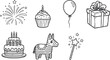 © CreatAr8 - Vector illustration of birthday themed icons including gifts cupcakes balloons cake ice cream and party decorations