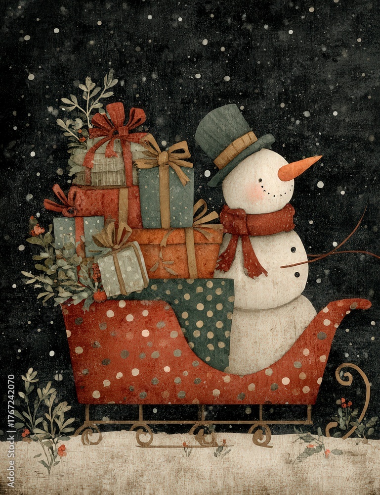 Photo Stock Whimsical vintage Christmas illustrations collection with ...
