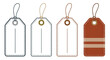 © Sikder - Four blank price tags or gift tags with strings, isolated on a transparent background, showing different designs and colors for retail or gifting purposes, perfect for branding or labeling