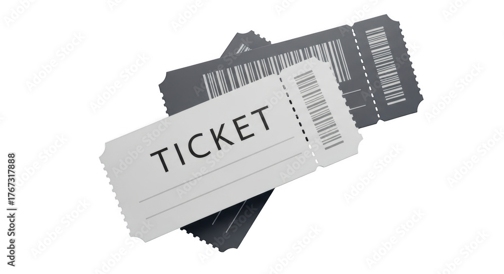 Stack of event tickets isolated on transparent background with focus on ...