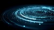 © Anastasiia - Blue glowing concentric rings with scattered light particles swirling in a dark background, like a futuristic data vortex. Concept Blue glowing concentric rings, Data vortex visualization