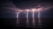 © yusi - Dramatic Nighttime Thunderstorm with Multiple Lightning Strikes Over the Ocean.