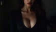© insta_photos - A middle aged woman with big breast,woman in black lingerie,sexy brunette on road in rain, night life