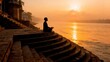 © Darya - Yoga Meditation Pose at Sunrise by Ganges River
