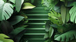 © BlueEchi - Lush green stairs with tropical foliage, botanical design, serene nature scene, peaceful leaf pattern