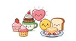 © kucret - Kawaii pastries cupcakes, toast, candy, & heart, all with smiling faces