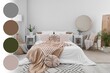 © Pixel-Shot - Stylish interior of bedroom. Different color patterns